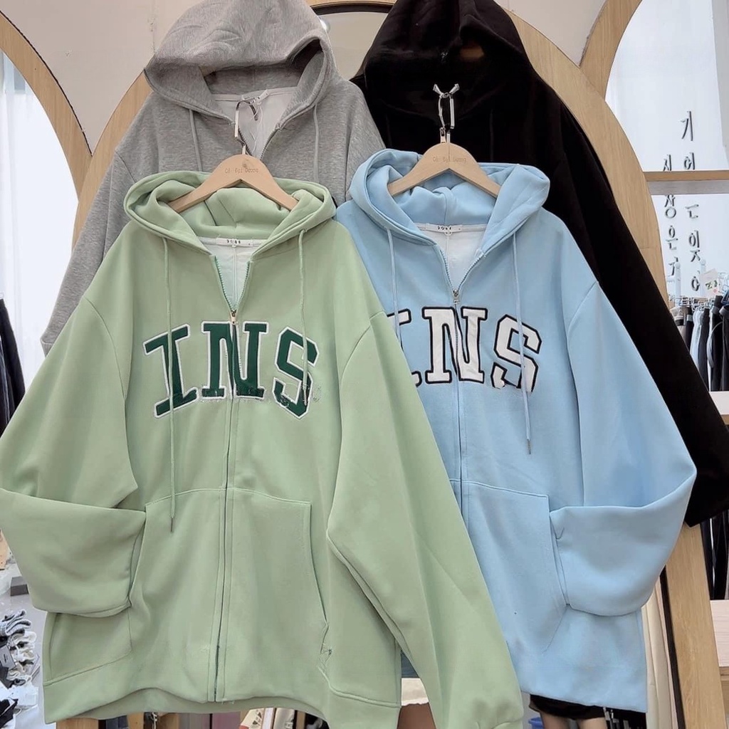 Áo Hoodie Dài Tay Form Rộng Chữ INS 💙 HD Clothings 💙 Jacket mùa đông học sinh phối mũ trùm 2 lớp phong cách hàn quốc