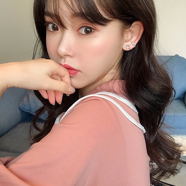 Khuyên tai bạc nữ hình hoa, Hoa tai cao cấp kẹp vành tai, đính đá TUNA SILVER CAM KẾT CHUẨN BẠC