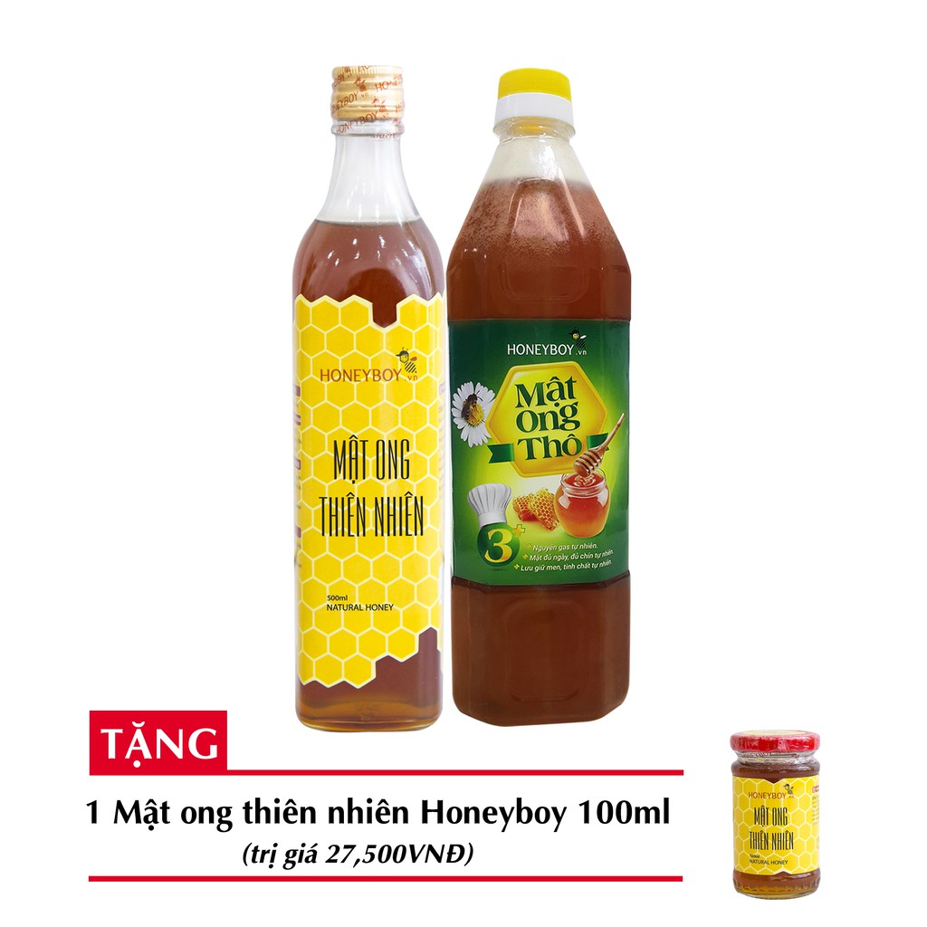 [Độc quyền]Bộ 2 Mật ong thiên nhiên HONEYBOY 500ml +Mật ong thô HONEYBOY1000ml +tặng 1 Mật ong thiên nhiên HONEYBOY100ml