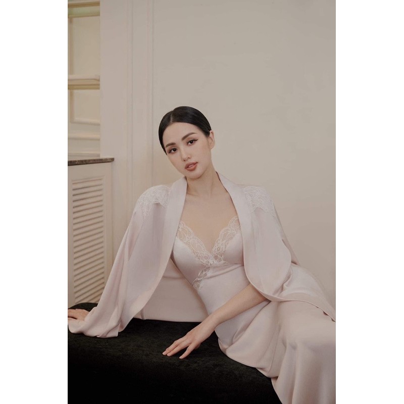 Đầm ngủ satin phối ren