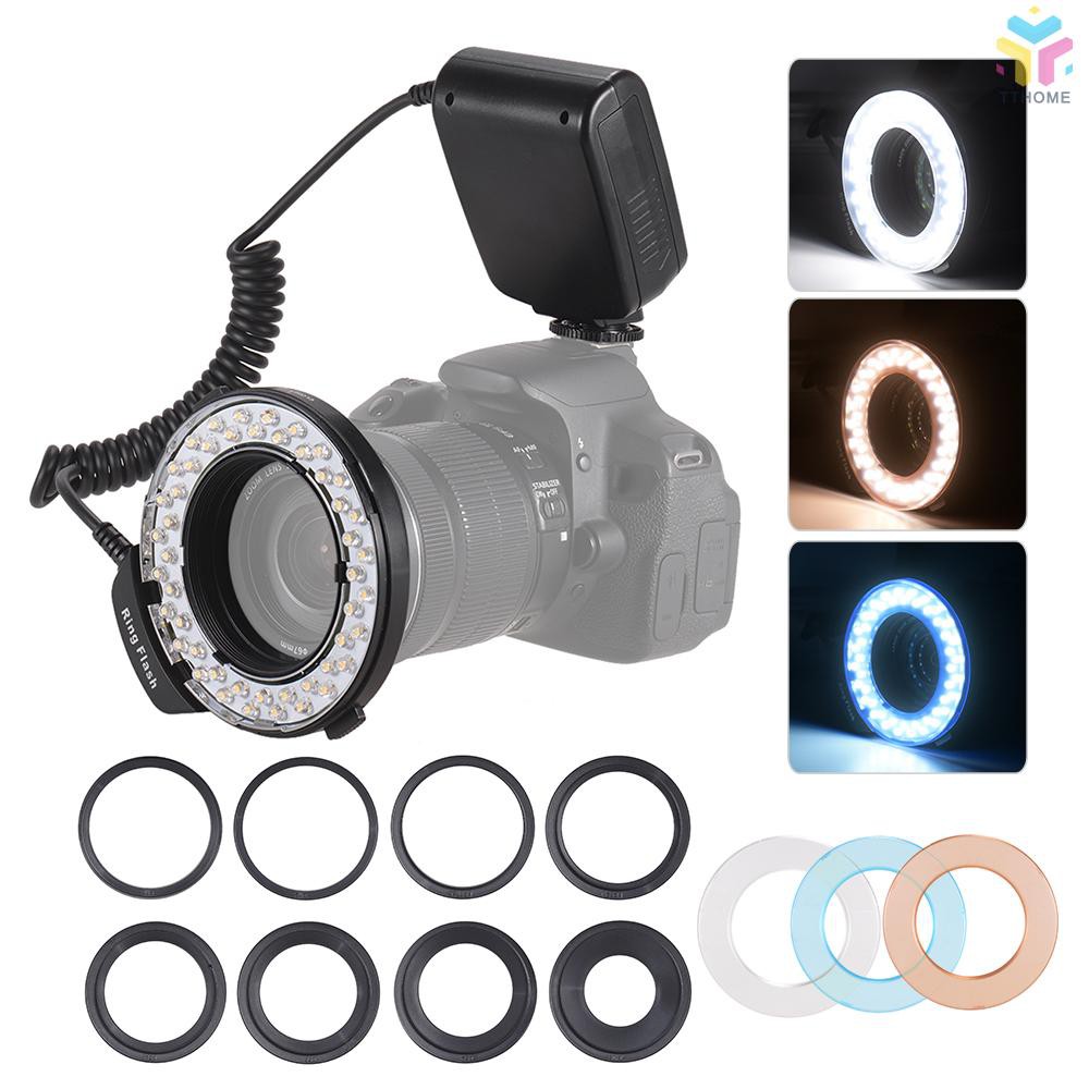 T&T HD-130 Macro LED Ring Flash Light LCD Display 3000-15000K GN46 Power Control with 3 Flash Diffusers 8 Adapter Rings