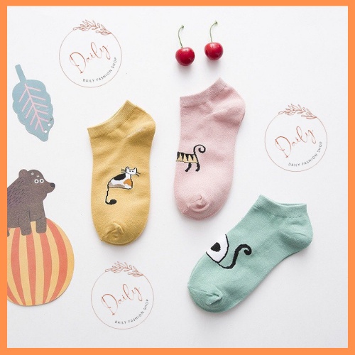 Tất Nữ Cổ Ngắn Họa Tiết Mèo Cute Màu Pastel Siêu Xinh Nhiều Màu