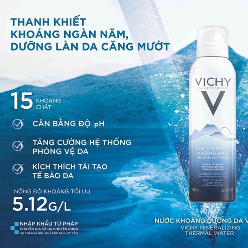 Xịt khoáng Vichy Mineralizing Thermal Water 300ml cấp ẩm, dưỡng da, chống lão hóa - Skinfa.