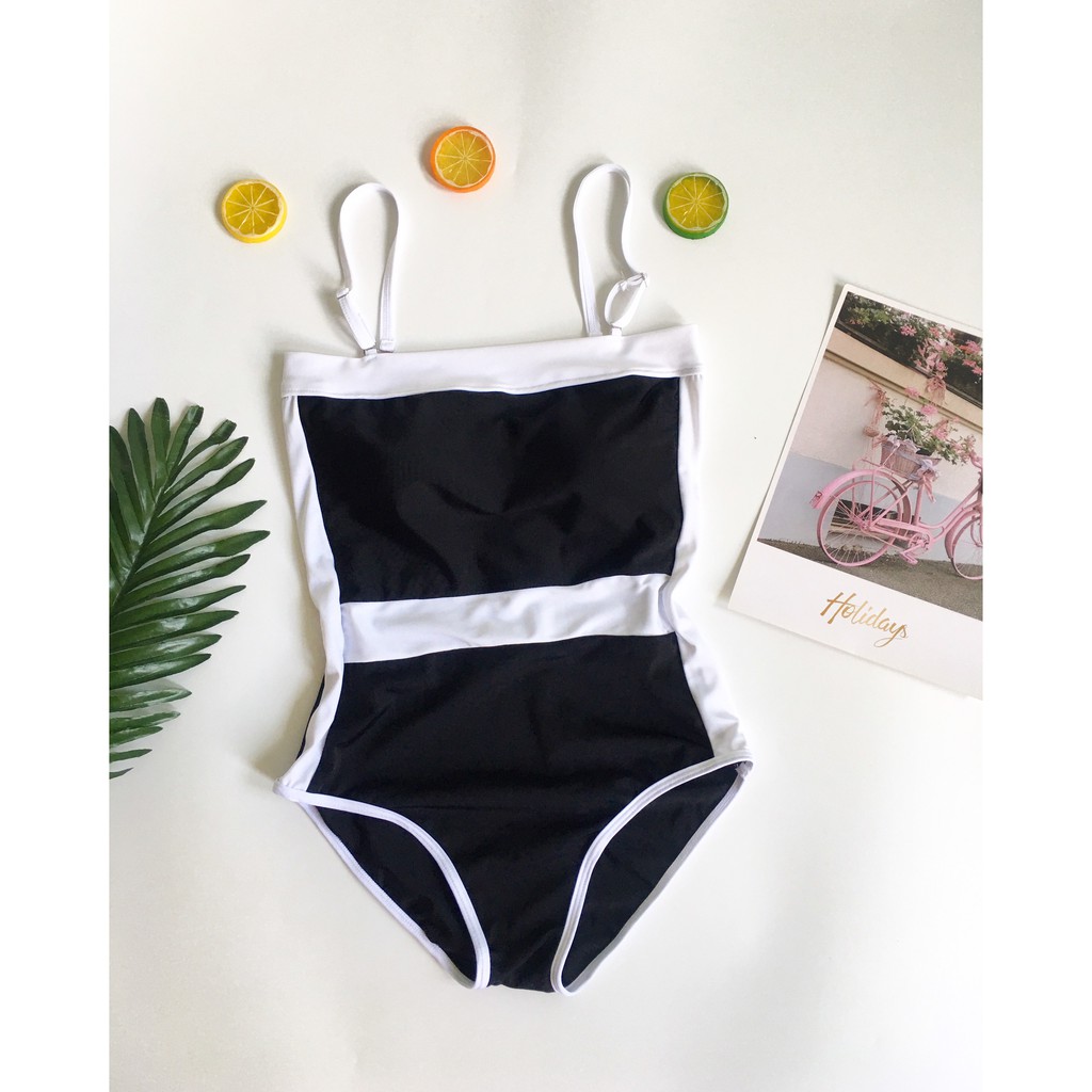 Bikini bodysuit đen phối trắng thời thượng (kèm hình thật)