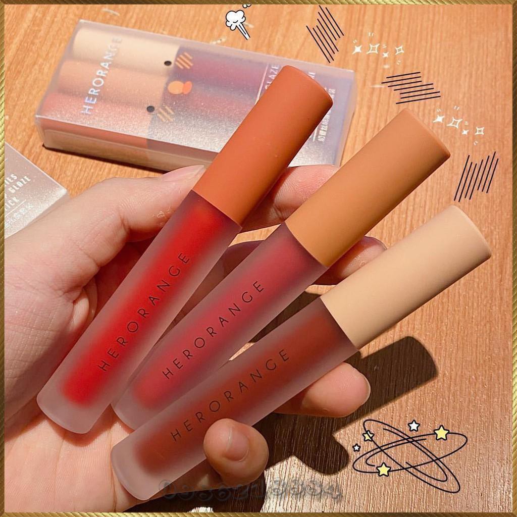 Set 3 cây son kem lì Herorange Fluffy Lip Glaze trang điểm môi HFL2 | WebRaoVat - webraovat.net.vn