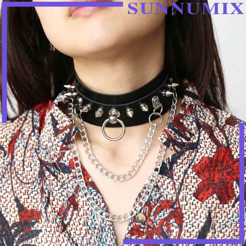 Vòng Cổ Choker Da Đính Đinh Tán Kim Loại Màu Hồng Phong Cách Gothic Tùy Chỉnh Thời Trang