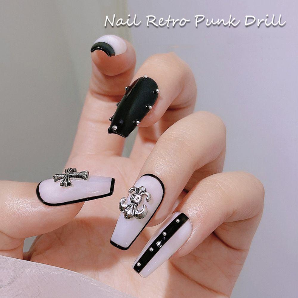 AROMA Phụ Kiện Đinh Tán Trang Trí Móng Tay Nghệ Thuật Bằng Hợp Kim Hình Thánh Giá Phong Cách Retro