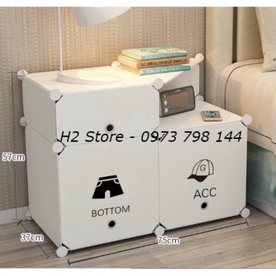 [SIÊU HOT] TỦ NHỰA LẮP GHÉP MINI ĐẦU GIƯỜNG 2 Ô TO + 1 Ô NHỎ + 1 Ô KỆ HỒNG CỬA TRẮNG TRONG ĐỂ ĐỒ ĐA NĂNG THÔNG MINH