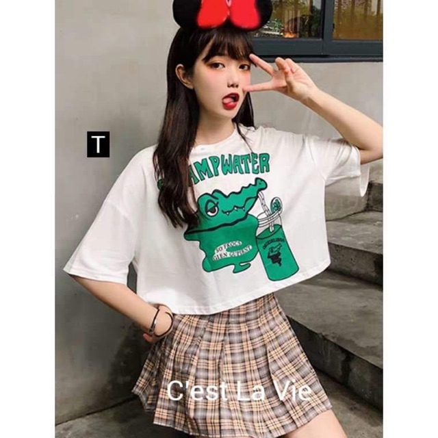 Áo croptop cá sấu xanh uống nước DTR0619