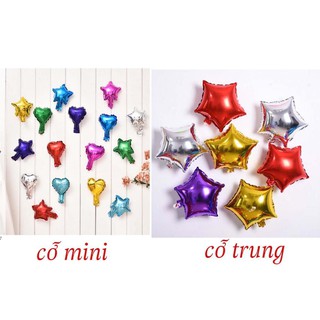 Đồ trang trí bong bóng bóng tráng nhôm hình ngôi sao, trái tim đủ màu