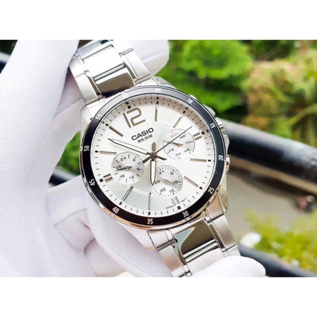 Đồng hồ kim nam dây thép Casio MTP 1374 6 kim thanh lịch