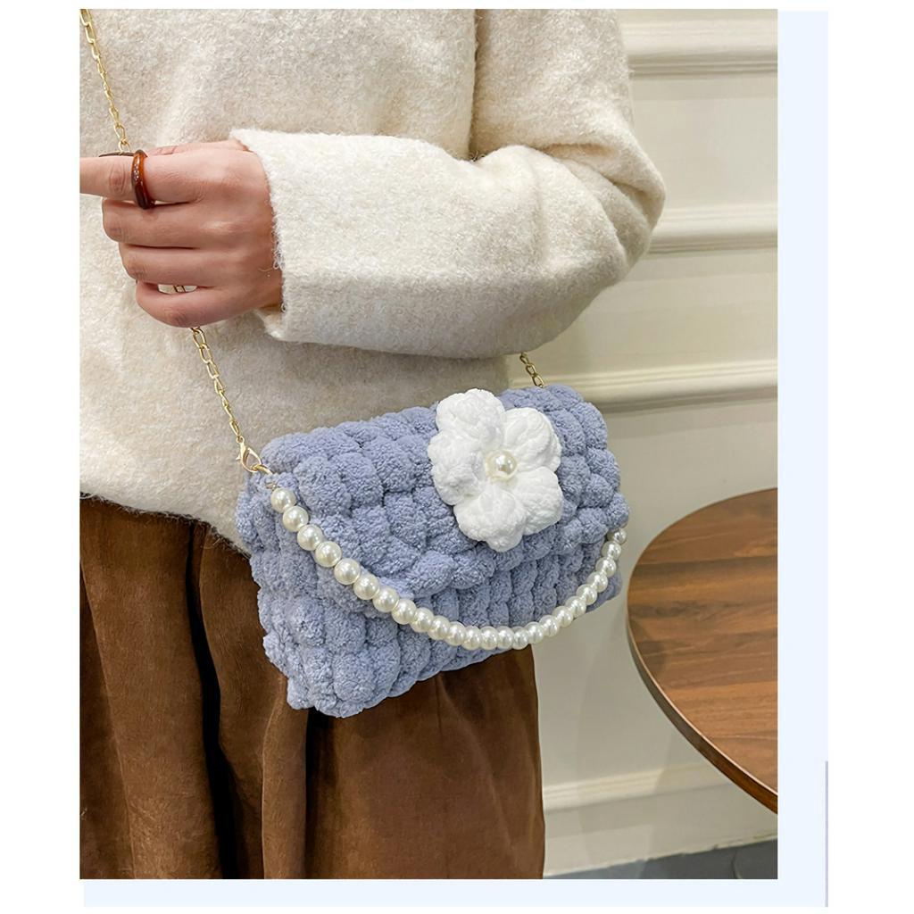 Túi len tự đan bông bi đính hoa, túi đeo chéo handmade tự đan - Có video hướng dẫn DIY903