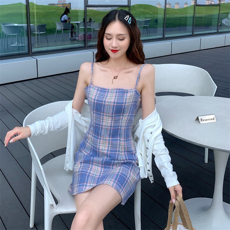 Women's Fashion Elegant dress Korean version of fashion Plaid dress with suspenders | BigBuy360 - bigbuy360.vn