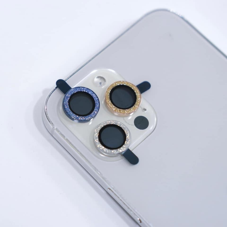 Bộ dán mắt camera kim cương nhũ cho iPhone 14 Pro max, 14 plus 13 pro max 11 Pro Max 12 Pro Max cực nổi