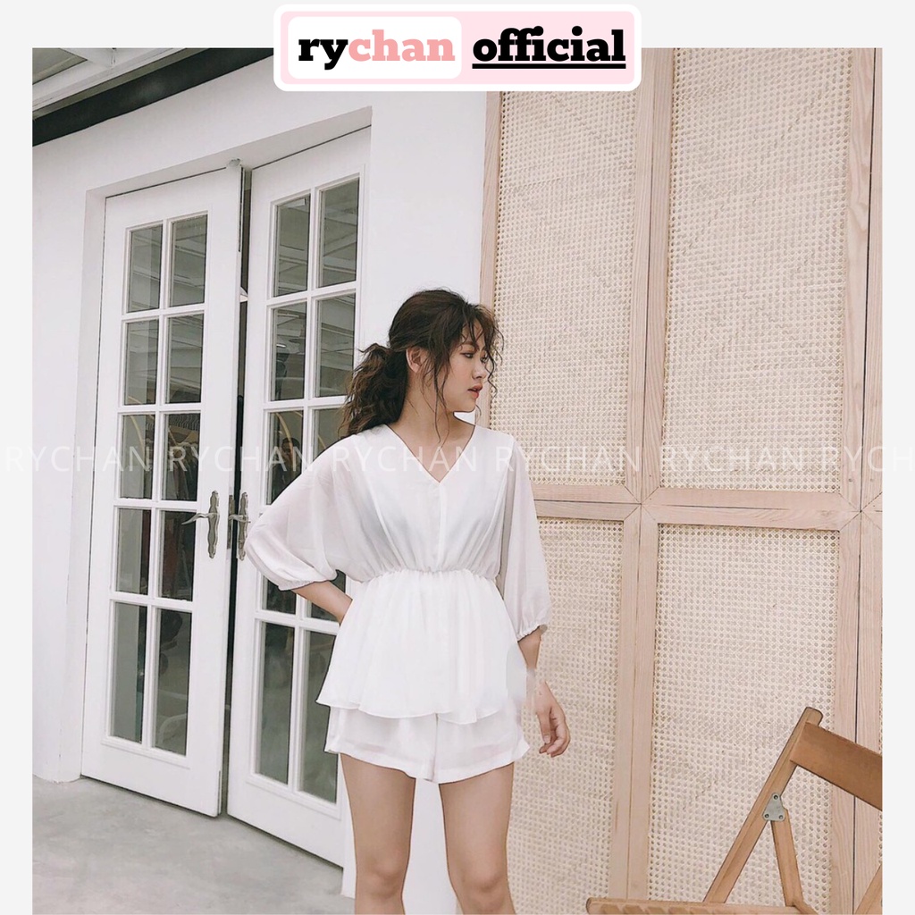 SE844 - Set Áo Trắng Cổ V Mix Quần Short Set Trắng Đi Biển Set Đi Chơi Voan Lụa 2 Lớp Dày Dặn