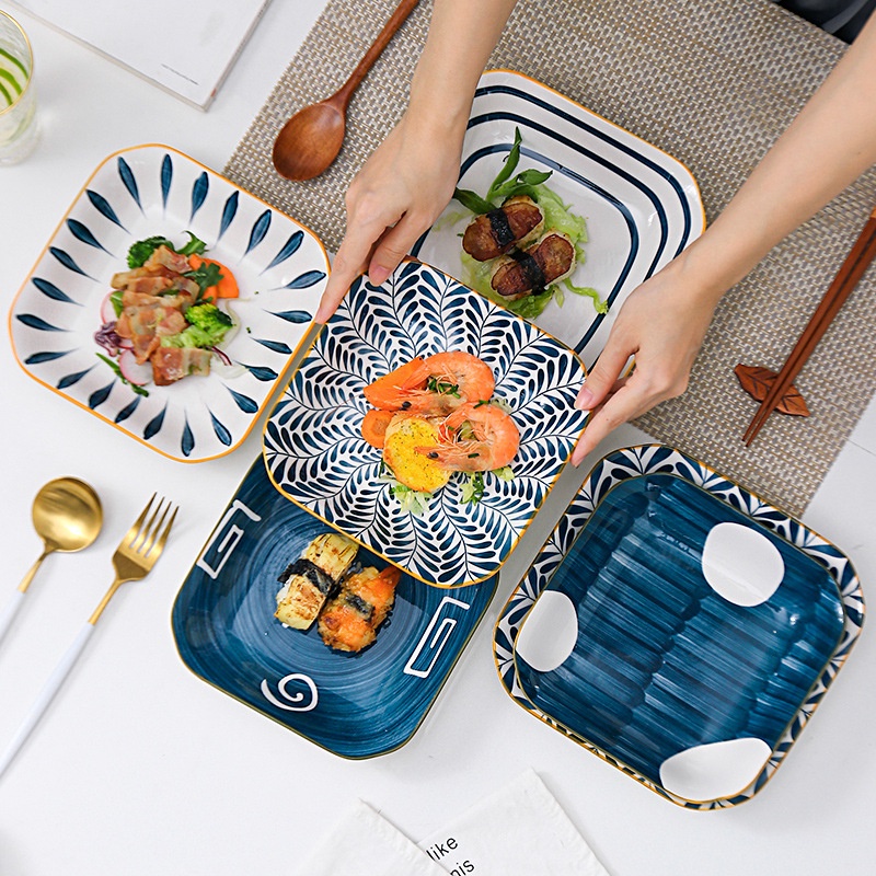 Đĩa Vuông Sâu Lòng Viền Vàng Phong Cách Nhật Bản