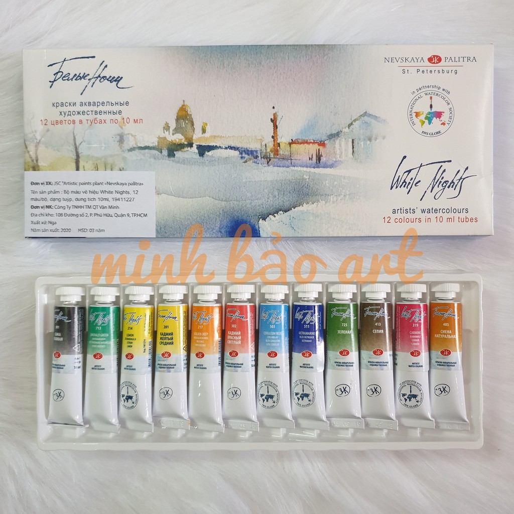 BỘ MÀU NƯỚC CAO CẤP WHITE NIGHTS 12/24 MÀU TUÝP 10 ML