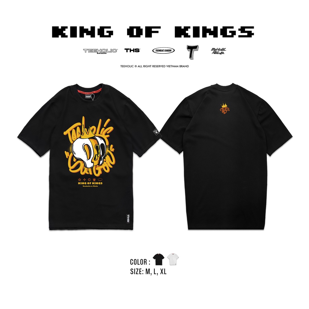 Áo Thun Unisex TeeHolic In Logo THS King Of King Màu Trắng Đen