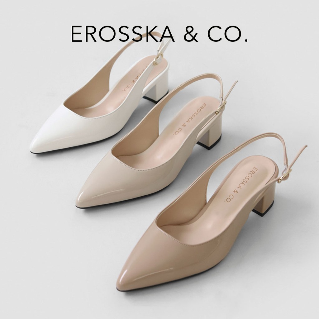 Giày cao gót slingback Erosska mũi nhọn da bóng basic cao 3cm màu đen - EL012