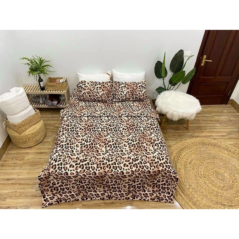 Trọn Bộ Chăn Ga Gối Hè Thu 5 Món Da Báo Nâu