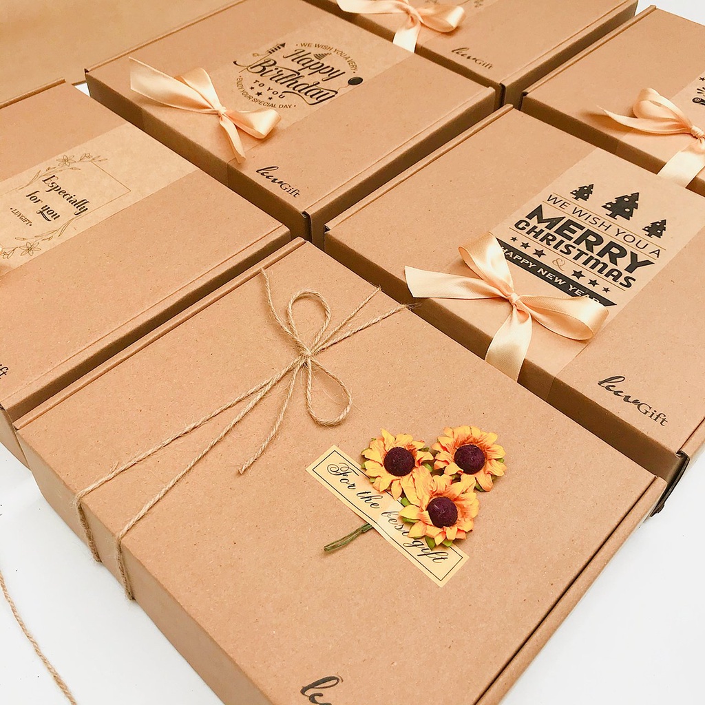 Hộp đựng quà Kraft thiết kế dịp sinh nhật, quà cưới, kỷ niệm - Tặng kèm rơm lót | BigBuy360 - bigbuy360.vn