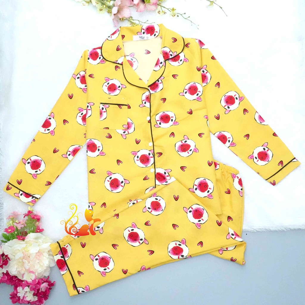 Đồ Bộ Mặc Nhà "Heo má hồng" Pijama Kate Thái Tay Dài - Dưới 60kg.