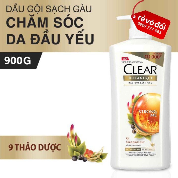 Dầu Gội Sạch Gàu Clear Botanique 9 Thảo Dược Quý 900g - Hàng công ty