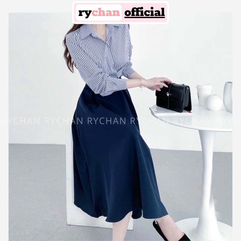 Đầm Nữ Chuẩn Công Sở Phối Sơ Mi Kèm Váy Đính Nút Cực Thanh Lịch Màu Xanh [ẢNH THẬT CUỐI] - DX9931