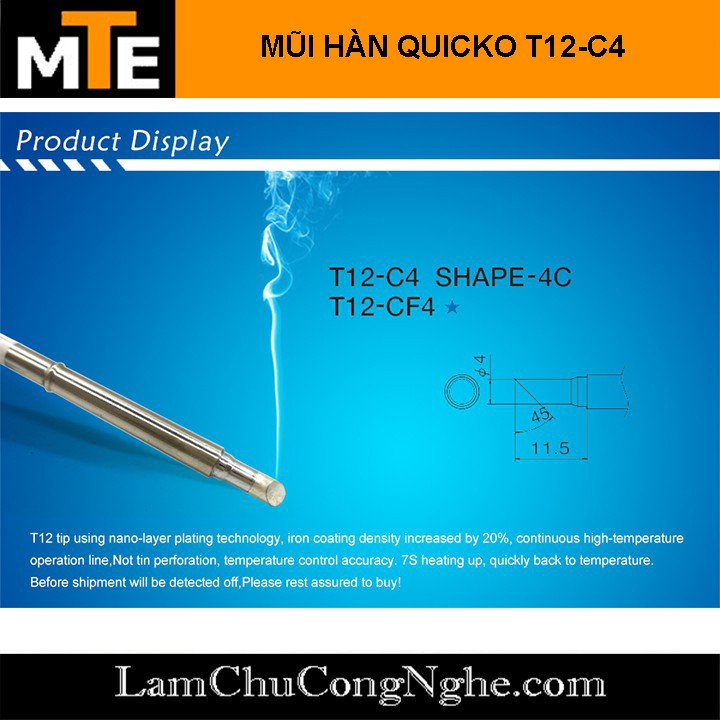 Mũi hàn T12 móng ngựa, TIP hàn Quicko T12-C4 75W sử dụng cho trạm hàn T12