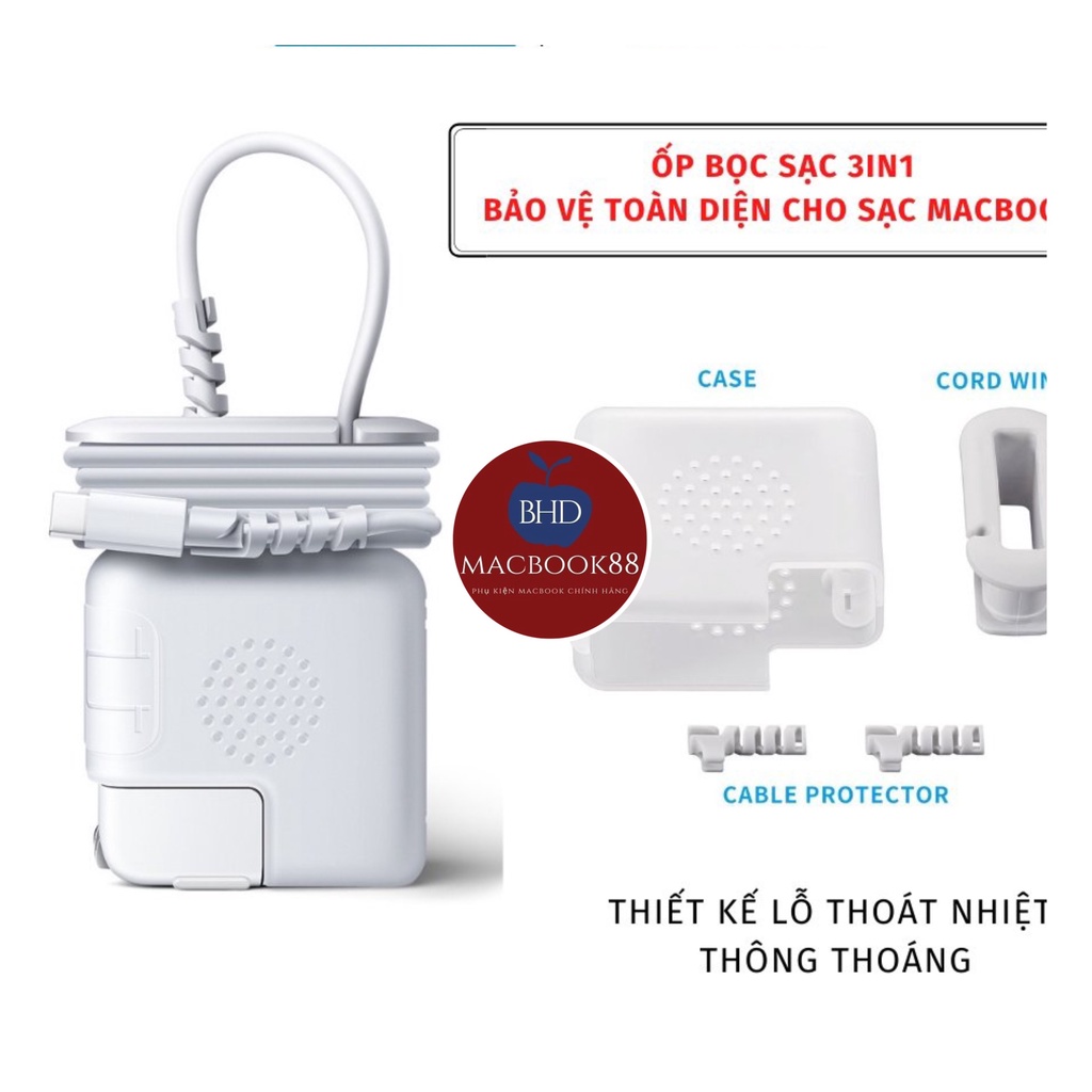 Ốp bọc bảo vệ sạc Macbook đa năng 3 trong 1 kèm bộ cuốn bảo vệ chống đứt gãy đầu dây sạc