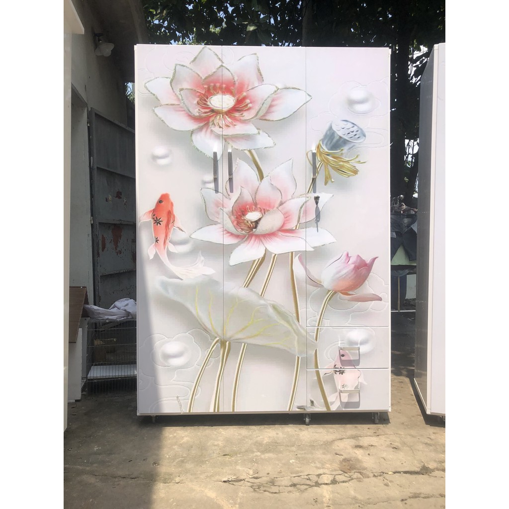 Tủ nhựa 3 cánh 2 ngăn kéo ngang 1m24 cao 1m85 sâu 47cm TN302 có in hình theo yêu cầu