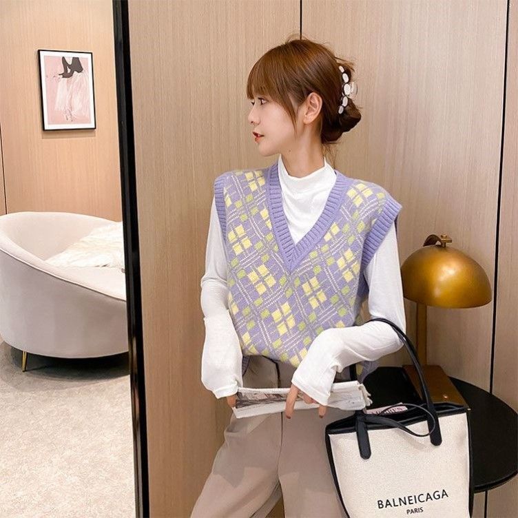 Áo Sweater dệt kim không tay dáng rộng thời trang