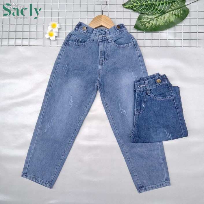 Quần jeans dài cho bé gái từ 25kg -38kg (quần jean baggy không co giãn lai bo và không bo)