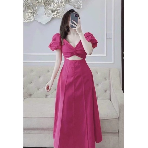 Đầm váy nữ lụa xoắn ngực họa tiết 5 màu cổ chữ V khoét eo tôn dáng trẻ trung sang trọng thanh lịch siêu xinh