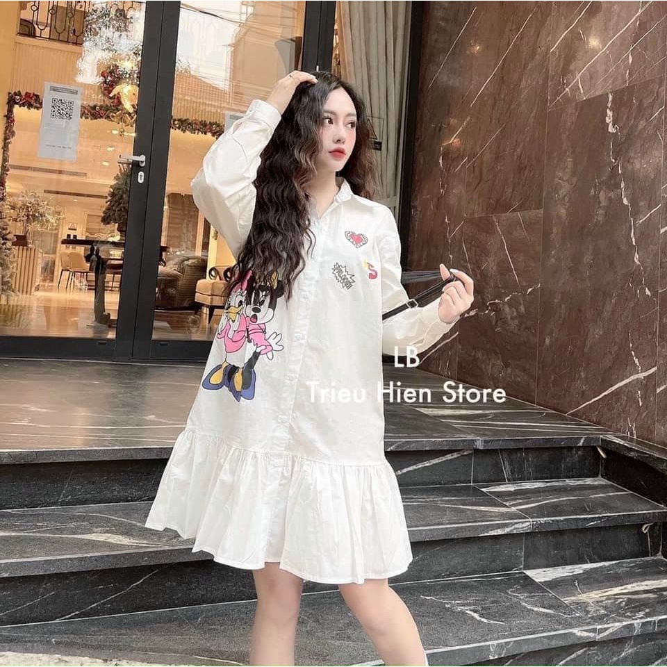 Đầm suông cổ áo sơ mi họa tiết hoạt hình kết hợp đuôi cá siêu cute, xinh xắn dành cho các nàng đi chơi, dạo phố | BigBuy360 - bigbuy360.vn