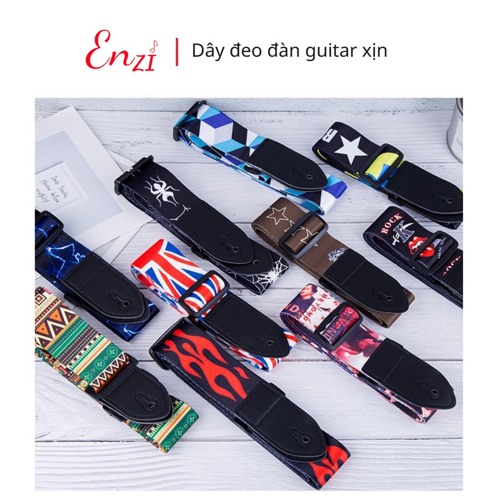 Dây đeo đàn guitar ukulele ED3 đàn classic, acoustic ghi ta bass  ghita điện phối hình dày dặn chắc chắn Enzi