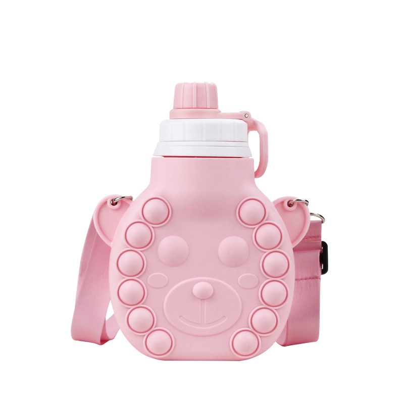 Bình đựng nước pop it dành cho béGIADUNGTONGKHO1Bình Nước Tạo Bọt Có Dây Đeo Vai Chống Bỏng, Bình nước hình gấu