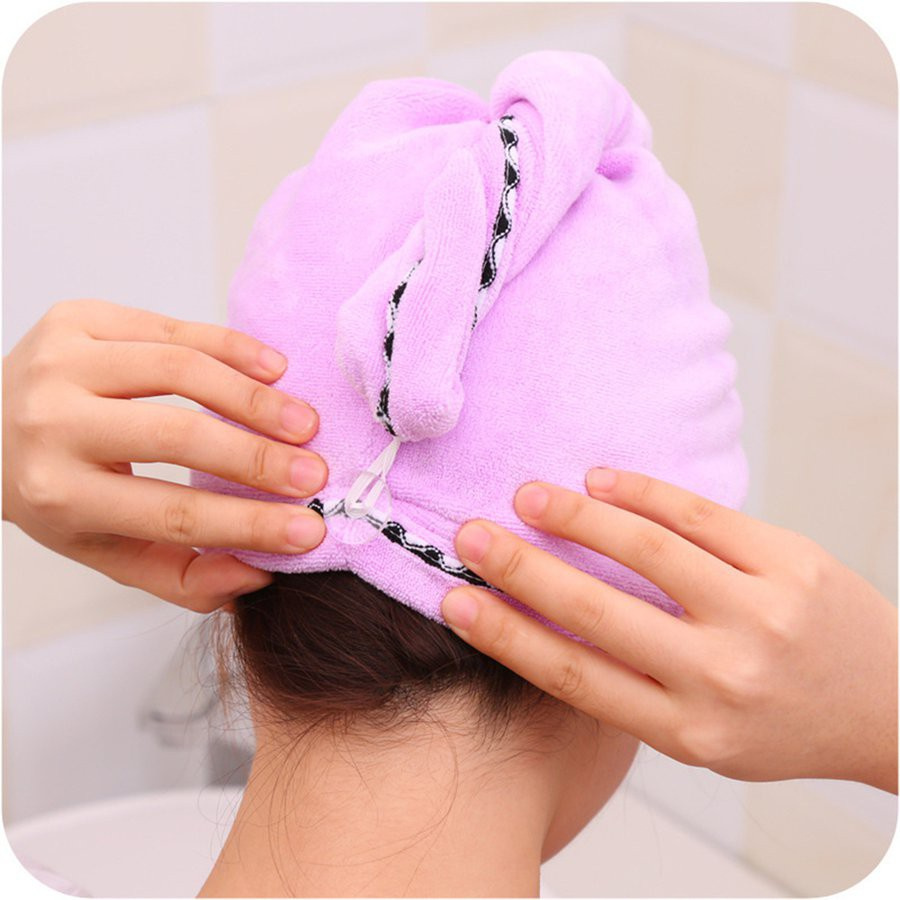 ☎ Hair Drying Cap Microfiber Quick-drying Water Absorbent Triangle Shower Cap Lace Long Hat Hair Drying Cap