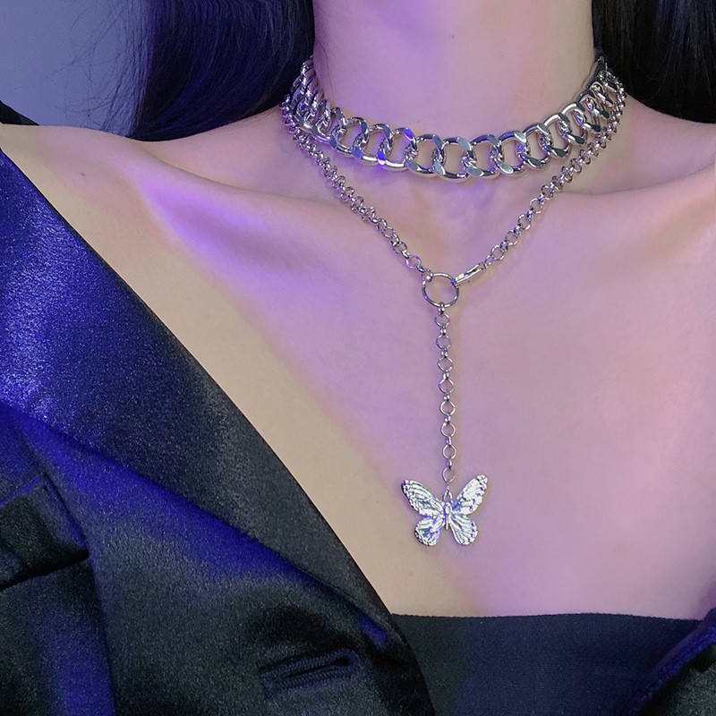 Dây chuyền nữ - Choker 2 lớp mặt hình bướm cực đẹp