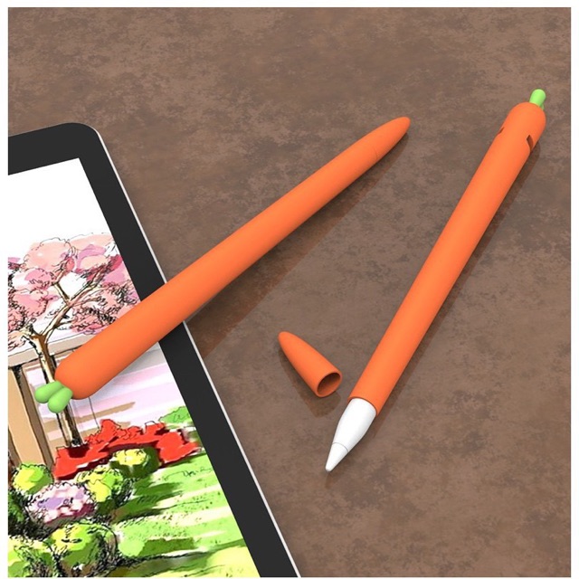 Ốp case cho Apple Pencil 2 , 1 bao silicon kiểu củ cà rốt tặng kèm nắp bút và 4 chiếc bọc ngòi (AP10)