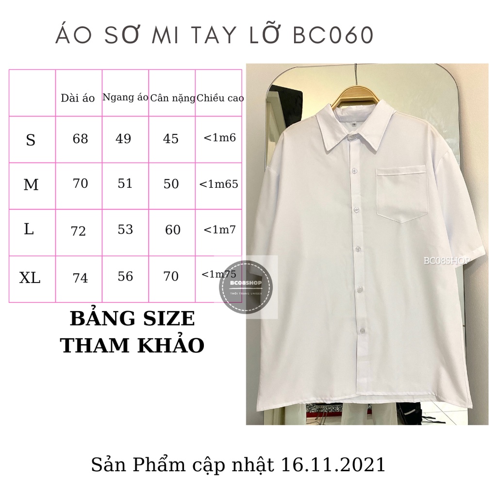 Áo Sơ Mi Trắng Tay Lỡ Có Túi basic Unisex chất vải lụa mềm mịn form rộng full size BC060