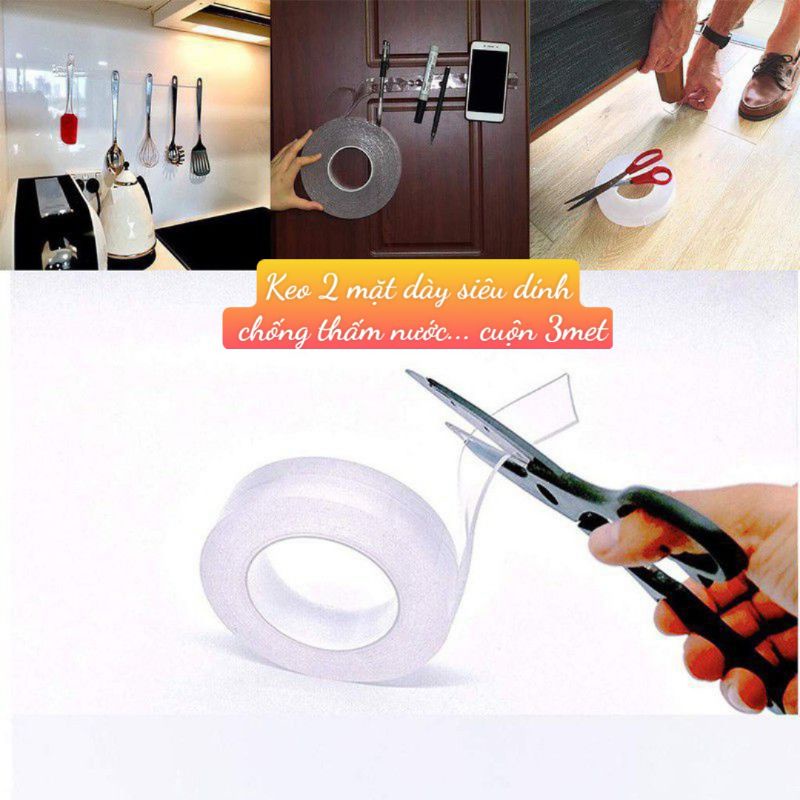 Sỉ 1x Cuộn băng keo 2 mặt siêu dính 3 mét