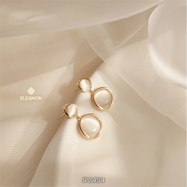 Bông tai nữ chuôi bạc 925 Eleanor Accessories hình tròn đính đá sáng bóng dáng thả phụ kiện trang sức 4504