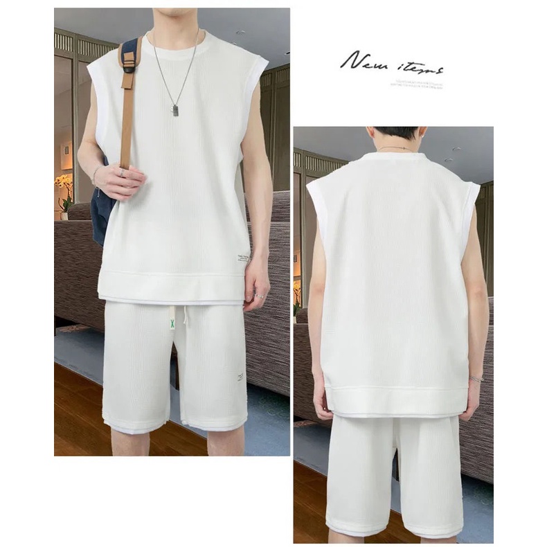 Set Đồ Thể Thao Sát Nách Form Rộng Chất Liệu Lụa Thời Trang Cho Nam