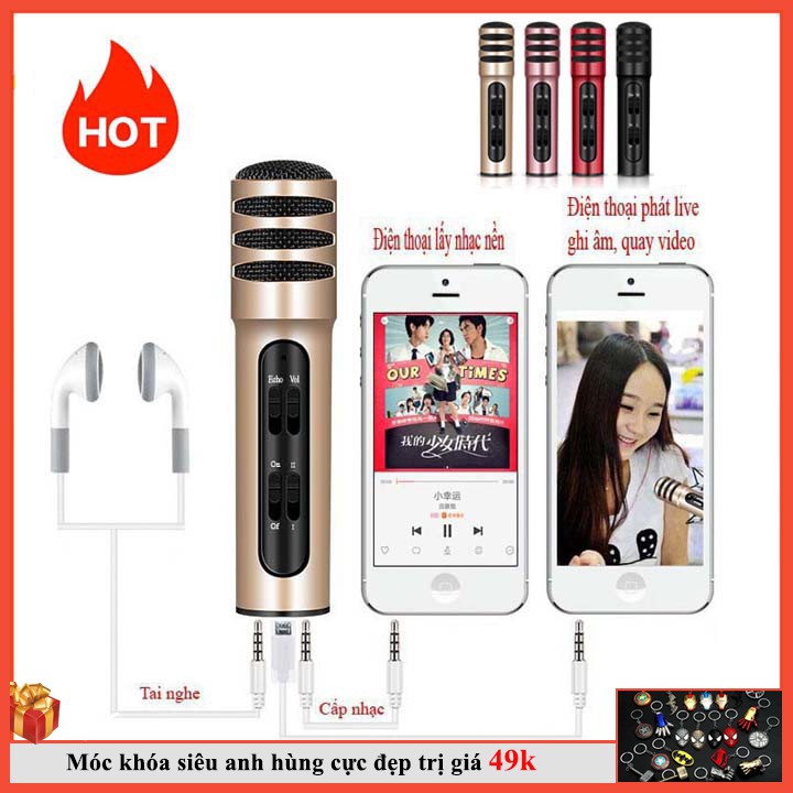 [TẶNG TAI NGHE+ MÓC KHÓA] Bộ Micro Livestream C7 Livetream, Karaoke Kiêm Sound Card, Thu Âm 3 In 1 - BH 1 Tháng