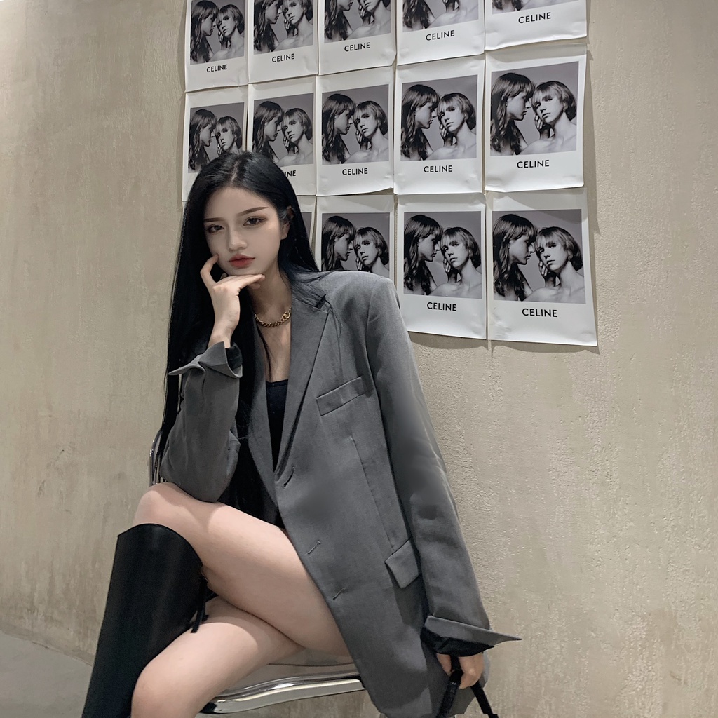 Áo blazer màu xám cá tính HAK11 Hỉn Hỉn Store