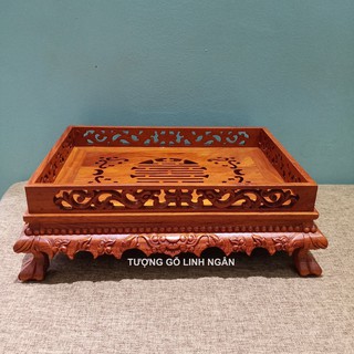 Khay chè gỗ hương, khay đựng trà gỗ hương trạm khắc chữ thọ