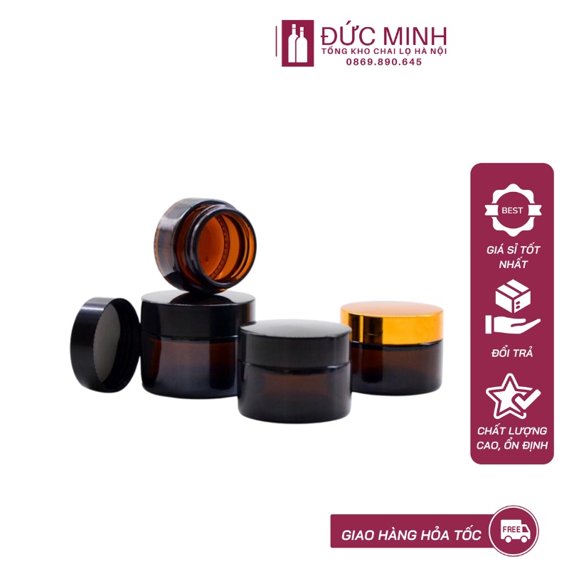 Hũ đựng kem, hũ chiết mỹ phẩm thủy tinh cứng cáp màu nâu 10gr/20gr/30gr/50gr [Giá Sỉ/ Lẻ]