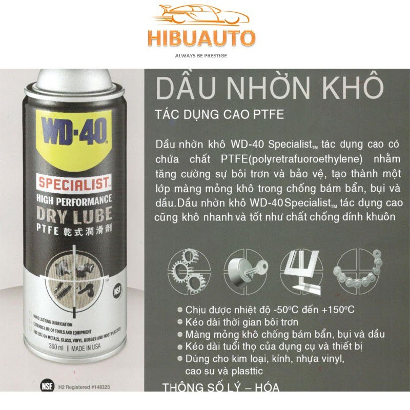 Chai xịt mỡ bò bôi trơn khô WD-40 Dry Lube 360ml