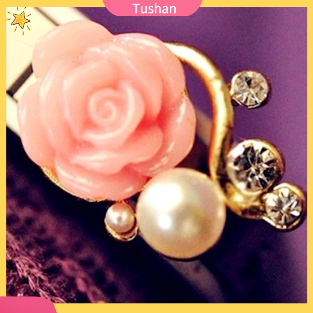 Bông tai hình hoa hồng đính kim cương và ngọc trai giả phong cách Hàn Quốc ngọt ngào cho nữ